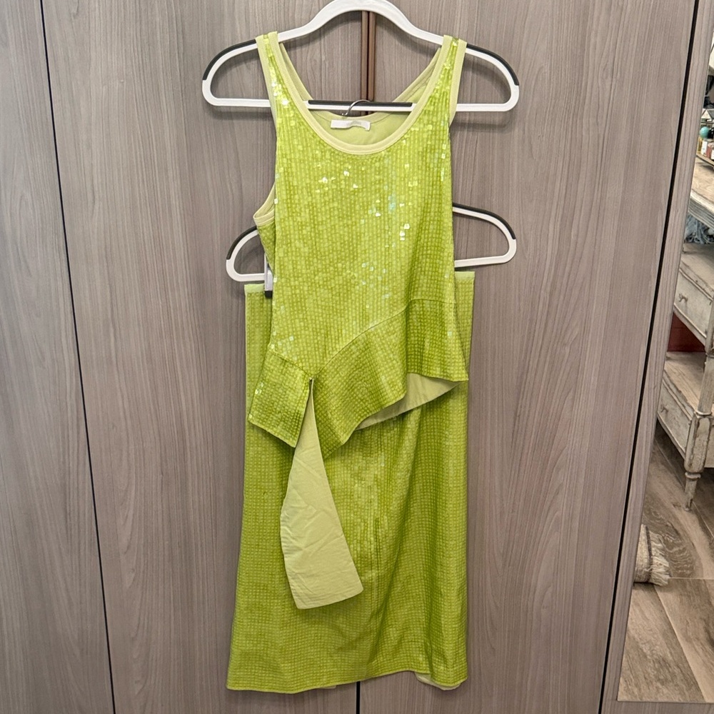 Helmut Lang Lime Sequin Top & Skirt